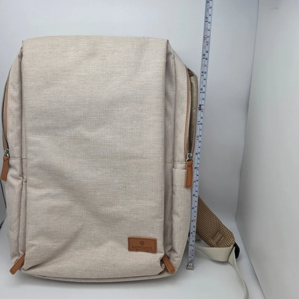 Nordace Siena Smart Backpack Beige ‎  Laptop Charging Travel Bag Luxury Neutral